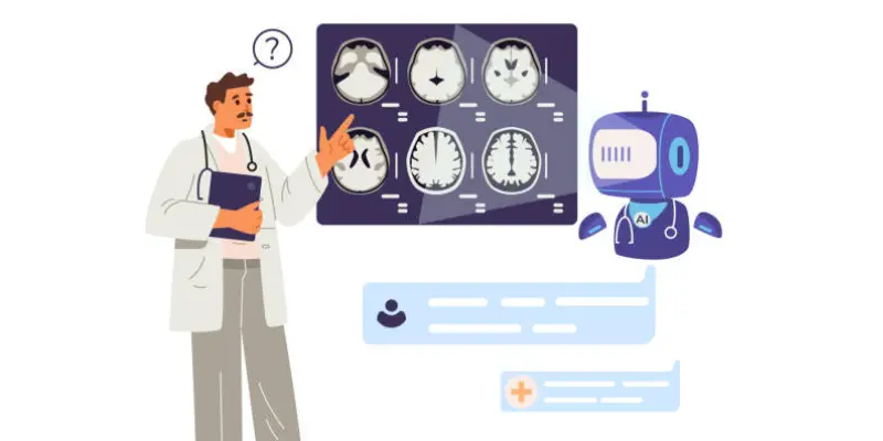 Ai Help In Radiology Workflow Radiologist talking to AI Chatbot
