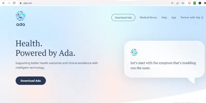 Homepage Of Ada Health Ada Health Website Look
