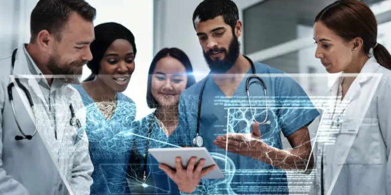 Real Ai Projects In Healthcare Doctors and AI Developers Working on Projects